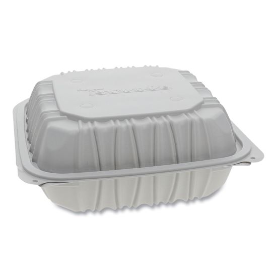 EarthChoice Vented Microwavable MFPP Hinged Lid Container, 8.5 x 8.5 x 3.1, White, 146/Carton1