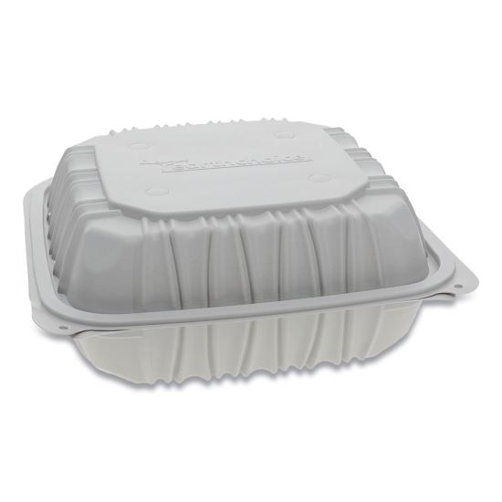 EarthChoice Vented Microwavable MFPP Hinged Lid Container, 3-Compartment, 8.5 x 8.5 x 3.1, White, 146/Carton1