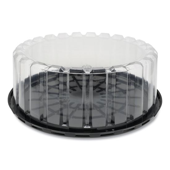 Plastic Cake Container, Shallow 9" Cake Container, 9" Diameter x 3.38"h, Clear/Black, 90/Carton1