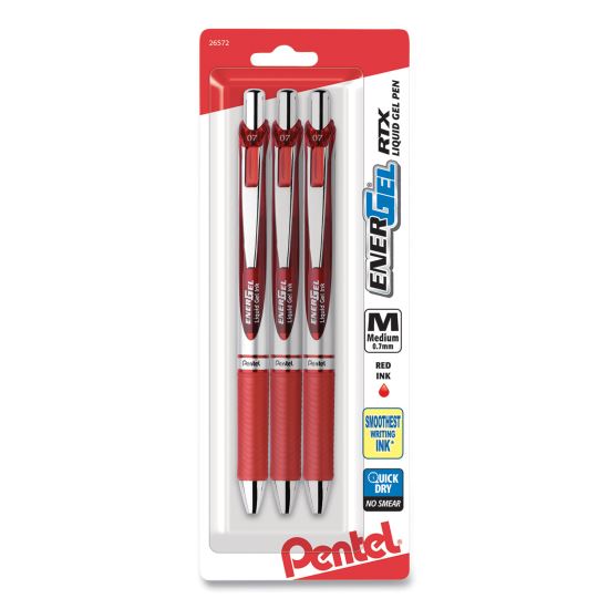 EnerGel RTX Gel Pen, Retractable, Medium 0.7 mm, Red Ink, Red Barrel, 3/Pack1