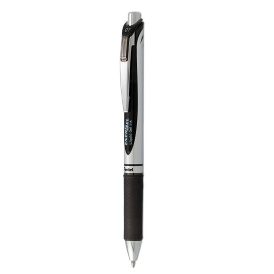 EnerGel RTX Gel Pen, Retractable, Medium 0.7 mm, Black Ink, Black/Silver Barrel, Dozen1