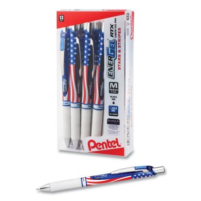 EnerGel RTX Stars and Stripes Gel Pen, Retractable, Medium 0.7 mm, Black Ink, Red/White/Blue Barrel, Dozen1