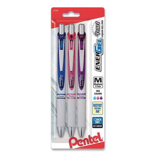 EnerGel Pearl Gel Pen, Retractable, Medium 0.7 mm, Assorted Ink and Barrel, 3/Pack1