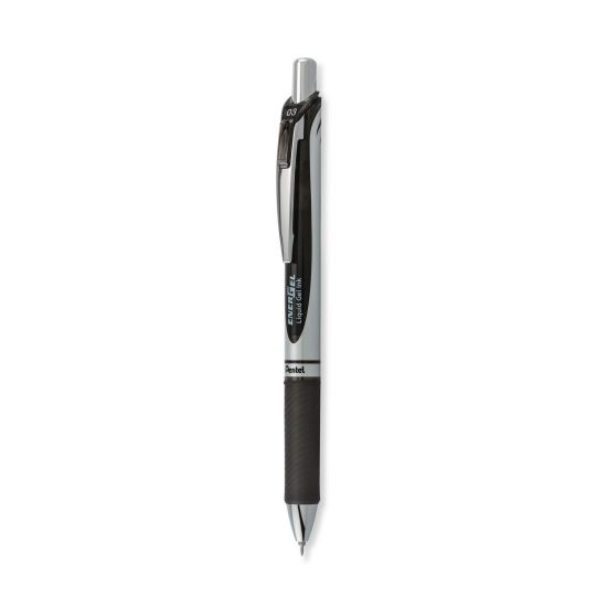 EnerGel RTX Gel Pen, Retractable, Extra-Fine 0.3 mm, Black Ink, Black/Silver Barrel, Dozen1