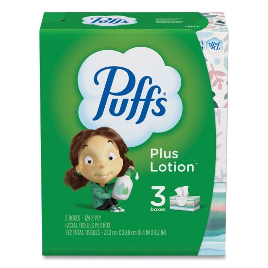 Plus Lotion Facial Tissue, White, 2-Ply, 124/Box, 3 Box/Pack1