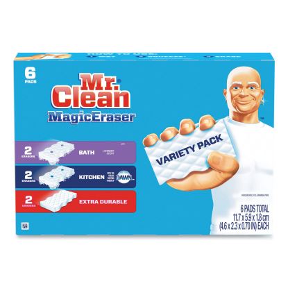Magic Eraser Variety Pack, Extra Durable; Bath; Kitchen, 4.6 x 2.3, 0.7" Thick, White, 6/Pack, 8 Packs/Carton1