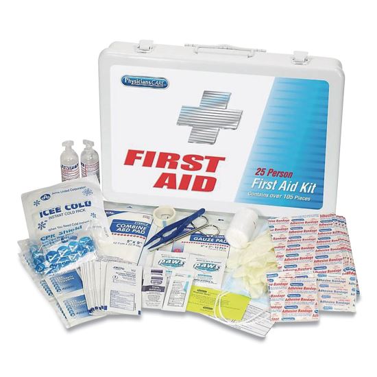 First Aid Kit for Up to 25 People, 125 Pieces, Metal Case1