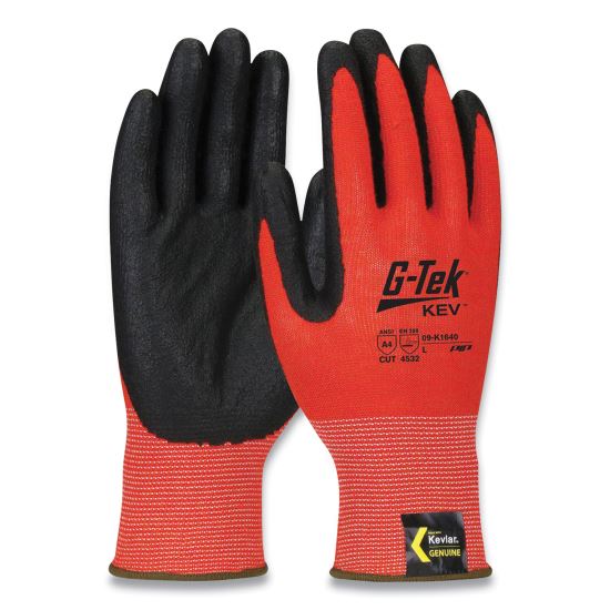 KEV Hi-Vis Seamless Knit Kevlar Gloves, Large, Red/Black1