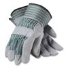 Bronze Series Leather/Fabric Work Gloves, Large (Size 9), Gray/Green, 12 Pairs1