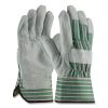 Bronze Series Leather/Fabric Work Gloves, Large (Size 9), Gray/Green, 12 Pairs2