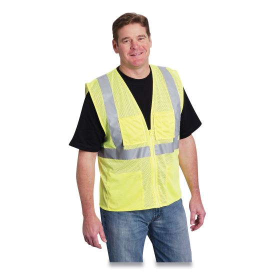 ANSI Class 2 Four Pocket Zipper Safety Vest, Polyester Mesh, X-Large, Hi-Viz Lime Yellow1