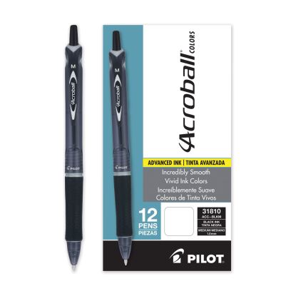 Acroball Colors Advanced Ink Ballpoint Pen, Retractable, Medium 1 mm, Black Ink, Black Barrel, Dozen1