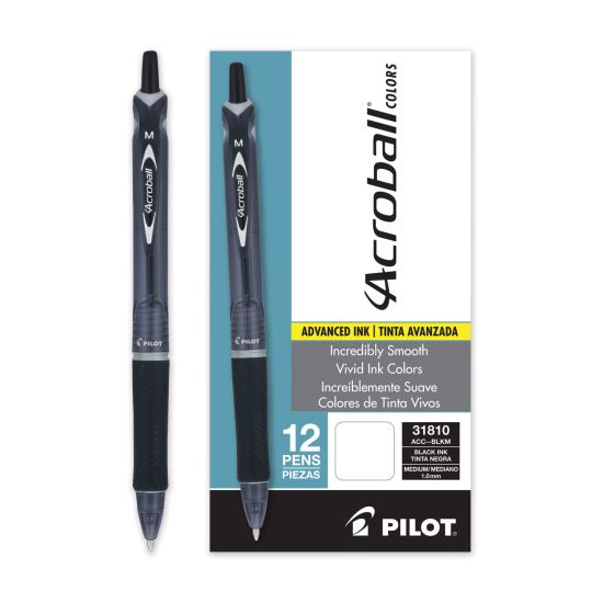 Acroball Colors Advanced Ink Ballpoint Pen, Retractable, Medium 1 mm, Black Ink, Black Barrel, Dozen1