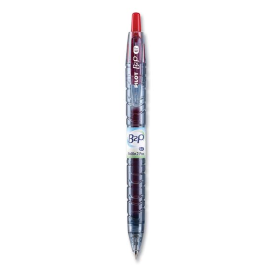 B2P Bottle-2-Pen Recycled Ballpoint Pen, Retractable, Fine 0.7 mm, Red Ink, Translucent Blue Barrel, Dozen1