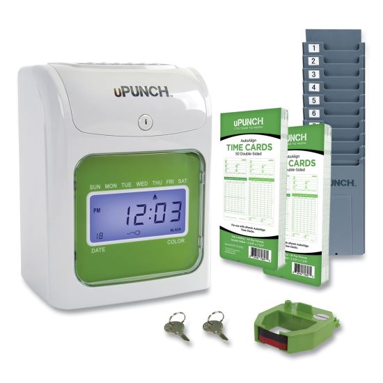 HN1500 Electronic Non-Calculating Time Clock Bundle, LCD Display, Beige/Green1