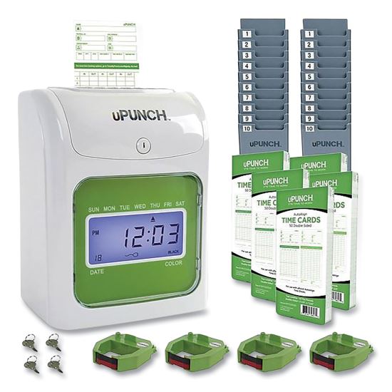 UB1000 Electronic Non-Calculating Time Clock Bundle, LCD Display, Beige/Green1