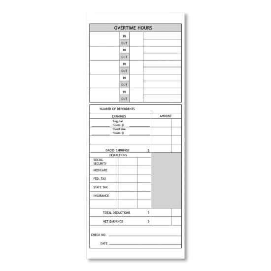 Time Clock Cards for Pyramid Technologies 1000/2000, Two Sides, 3.5 x 9, 100/Pack1