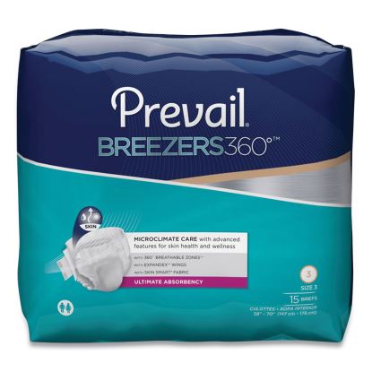 Breezers360 Degree Briefs, Ultimate Absorbency, Size 3, 58" to 70" Waist, 60/Carton1