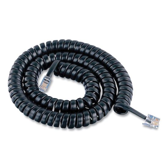 Coiled Phone Cord, Plug/Plug, 12 ft, Black1