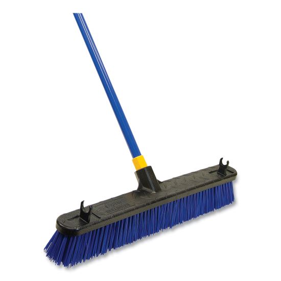 Bulldozer Rough Surface Pushbroom, 24 x 60, PET/Powder Coated Steel Handle, Blue/Black1