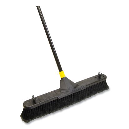 Bulldozer Smooth Surface Pushbroom with Scraper Block, 24 x 60, Powder Coated Handle, Tampico Bristles, Black/Yellow1