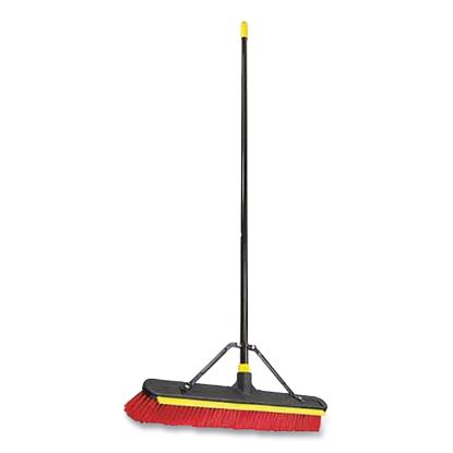 Bulldozer 2-in-1 Squeegee Pushbroom, 24 x 54, PET Bristles, Finished Steel Handle, Black/Red/Yellow1