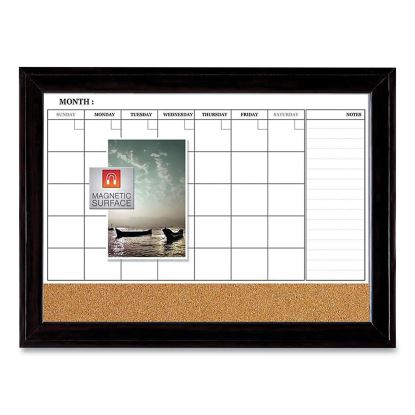 Magnetic Combination Dry Erase Calendar/Cork Board, 35 x 23, Black Wood Frame1