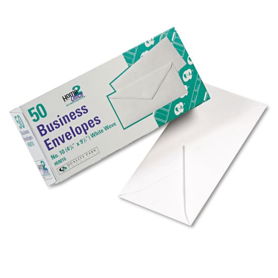 White Wove Business Envelope Convenience Packs, #10, Bankers Flap, Gummed Closure, 4.13 x 9.5, White, 50/Box1