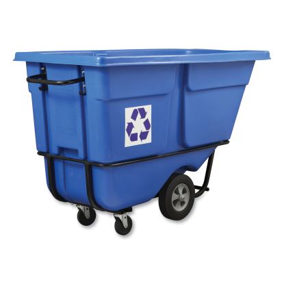 Rotomolded Recycling Tilt Truck, Rectangular, Plastic with Steel Frame, 1 cu yd, 1,250 lb Capacity, Blue1