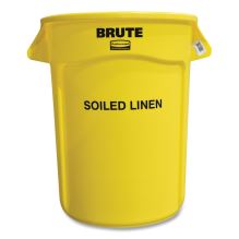 Round Brute Container with "Soiled Linen" Imprint, Plastic, 32 gal, Yellow1