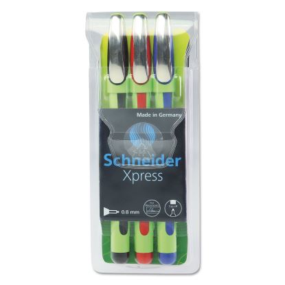 Xpress Fineliner Porous Point Pen, Stick, Medium 0.8 mm, Assorted Ink Colors, Green Barrel, 3/Pack1