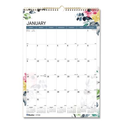 12-Month Colorful Wall Calendar, Watercolor Floral Artwork, 12 x 17, White/Multicolor Sheets, 12-Month (Jan to Dec): 20231