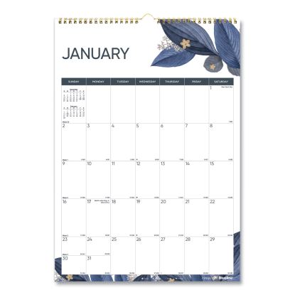 12-Month Colorful Wall Calendar, Watercolor Gold Detail Floral Artwork, 12 x 17, White Sheets, 12-Month (Jan to Dec): 20231