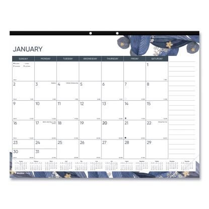Monthly Desk Pad Calendar, Gold Detail Floral Artwork, 22 x 17, Black Binding, Clear Corners, 12-Month (Jan-Dec): 20231
