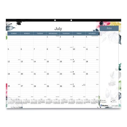 Spring Monthly Academic Desk Pad Calendar, Flora Artwork, 22 x 17, Black Binding, 18-Month (July to Dec): 2022 to 20231