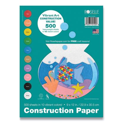 Vibrant Art Heavyweight Construction Paper, 76 lb Text Weight, 9 x 12, Assorted Colors, 500/Pack1