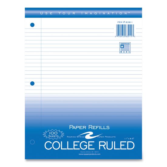 Notebook Filler Paper, 3-Hole, 8.5 x 11, College Rule, 100/Pack1