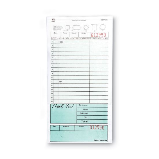 Guest Check Book, Two-Part Carbonless, 4.2 x 8.6, 1/Page, 50 Forms/Book, 50 Books/Carton1