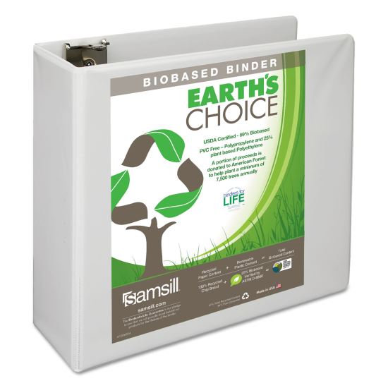 Earth's Choice Biobased D-Ring View Binder, 3 Rings, 4" Capacity, 11 x 8.5, White1