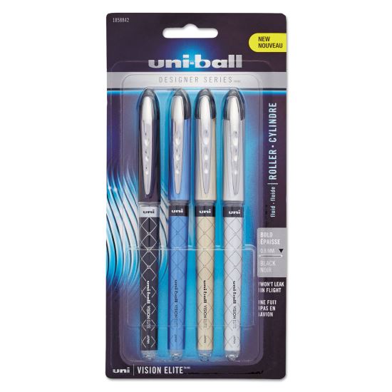 VISION ELITE Designer Series Roller Ball Pen, Stick, Bold 0.8 mm, Black Ink, Assorted Barrel Colors, 4/Pack1