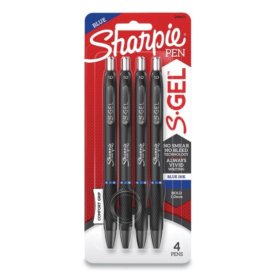 S-Gel High-Performance Gel Pen, Retractable, Bold 1 mm, Blue Ink, Black Barrel, 4/Pack1