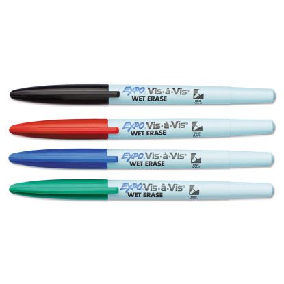 Vis-a-Vis Wet Erase Marker, Fine Bullet Tip, Assorted Colors, 4/Set1