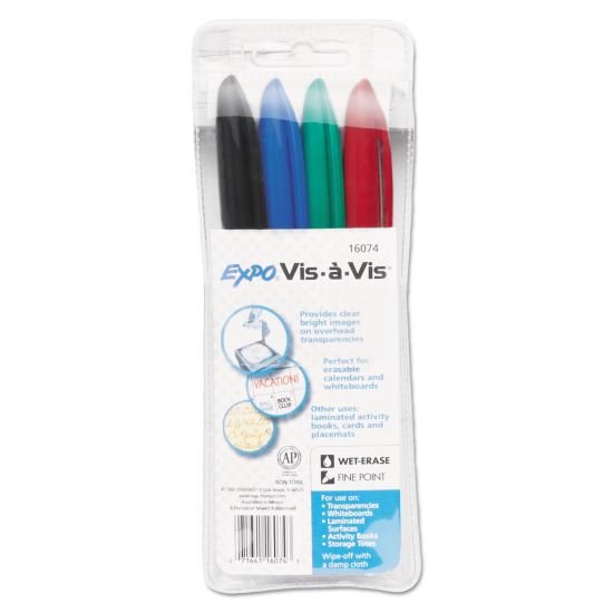 Vis-a-Vis Wet Erase Marker, Fine Bullet Tip, Assorted Colors, 4/Set1