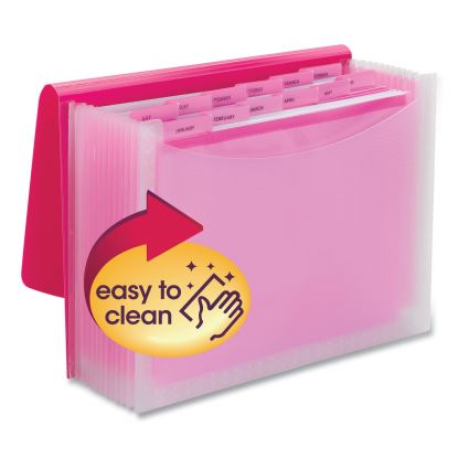 Poly Expanding Folders, 12 Sections, Cord/Hook Closure, 1/6-Cut Tabs, Letter Size, Pink/Clear1