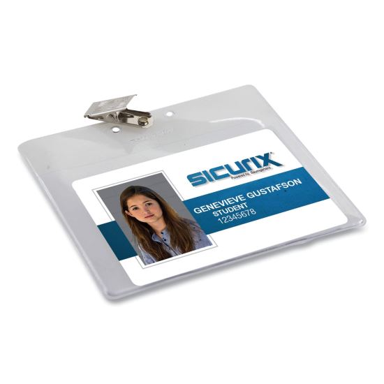 SICURIX Badge Holder, Horizontal, 3 x 4, Clear, 50/Pack1