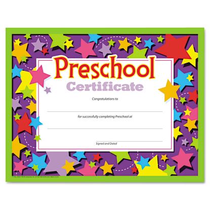 Colorful Classic Certificates, Preschool Diploma, 11 x 8.5, Horizontal Orientation, Assorted Colors, 30/Pack1
