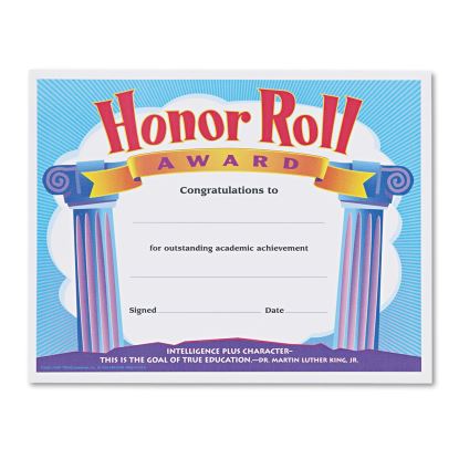 Honor Roll Award Certificates, 11 x 8.5, Horizontal Orientation, Assorted Colors with White Borders, 30/Pack1