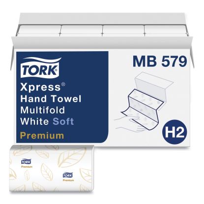 Premium Soft Xpress 3-Panel Multifold Hand Towels, 2-Ply, 9.13 x 9.5, White with Blue Leaf, 135/Packs, 16 Packs/Carton1
