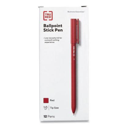 Ballpoint Pen, Stick, Medium 1 mm, Red Ink, Red Barrel, Dozen1