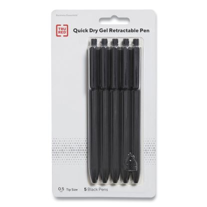 Quick Dry Gel Pen, Retractable, Fine 0.5 mm, Black Ink, Black Barrel, 5/Pack1